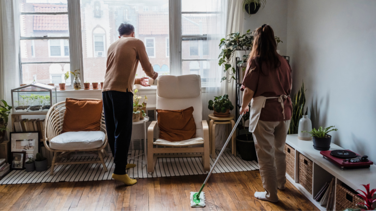 Domestic couple cleaning a private household | Shire and Wold Staffing